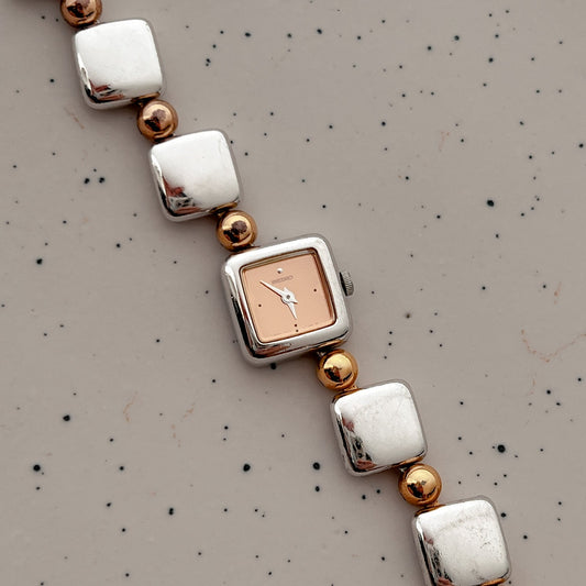 Seiko Square Casual Watch with Cute Two Tone Bracelet