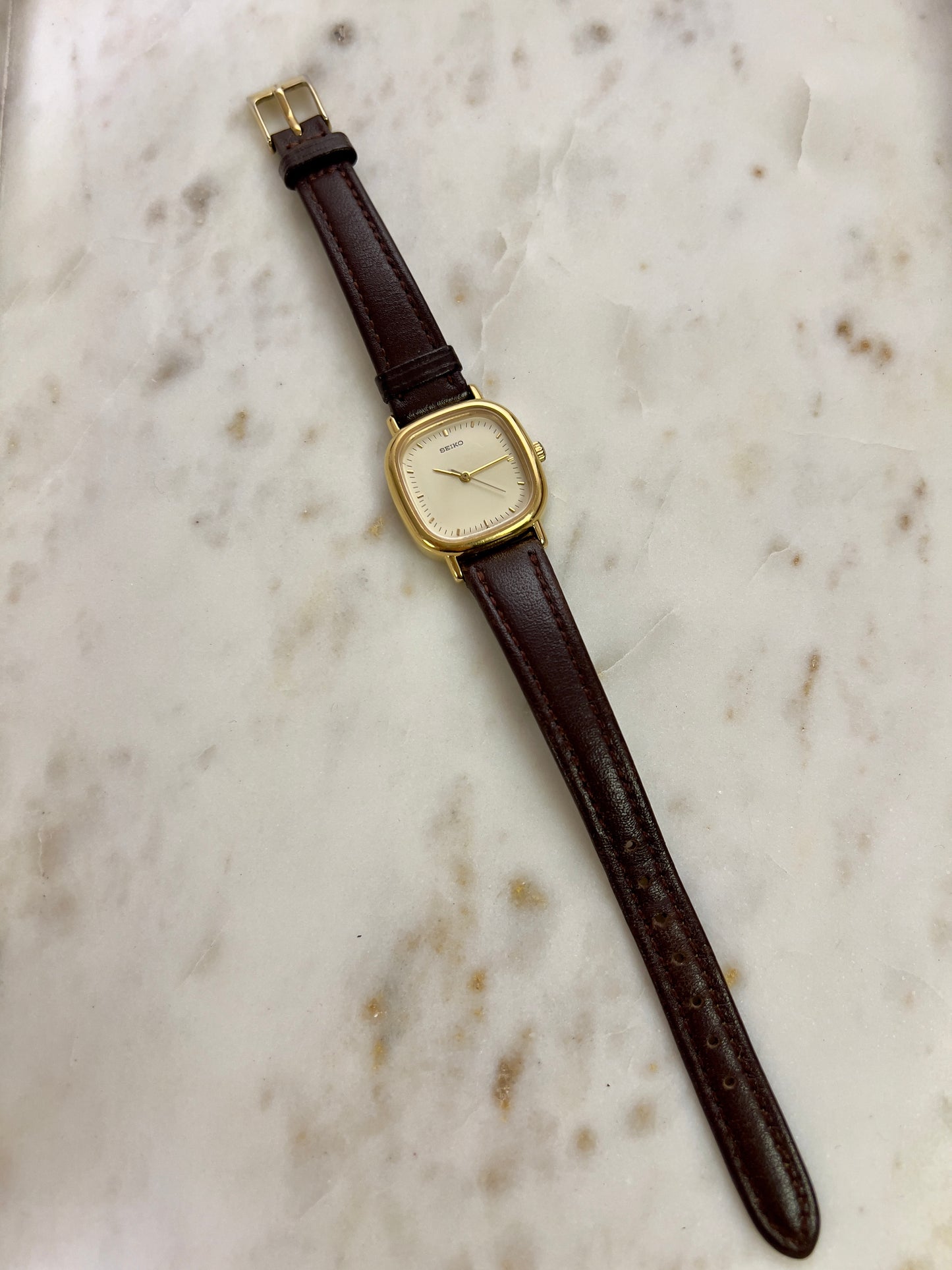 Seiko Gold Toned Cushion Case Woman's Watch