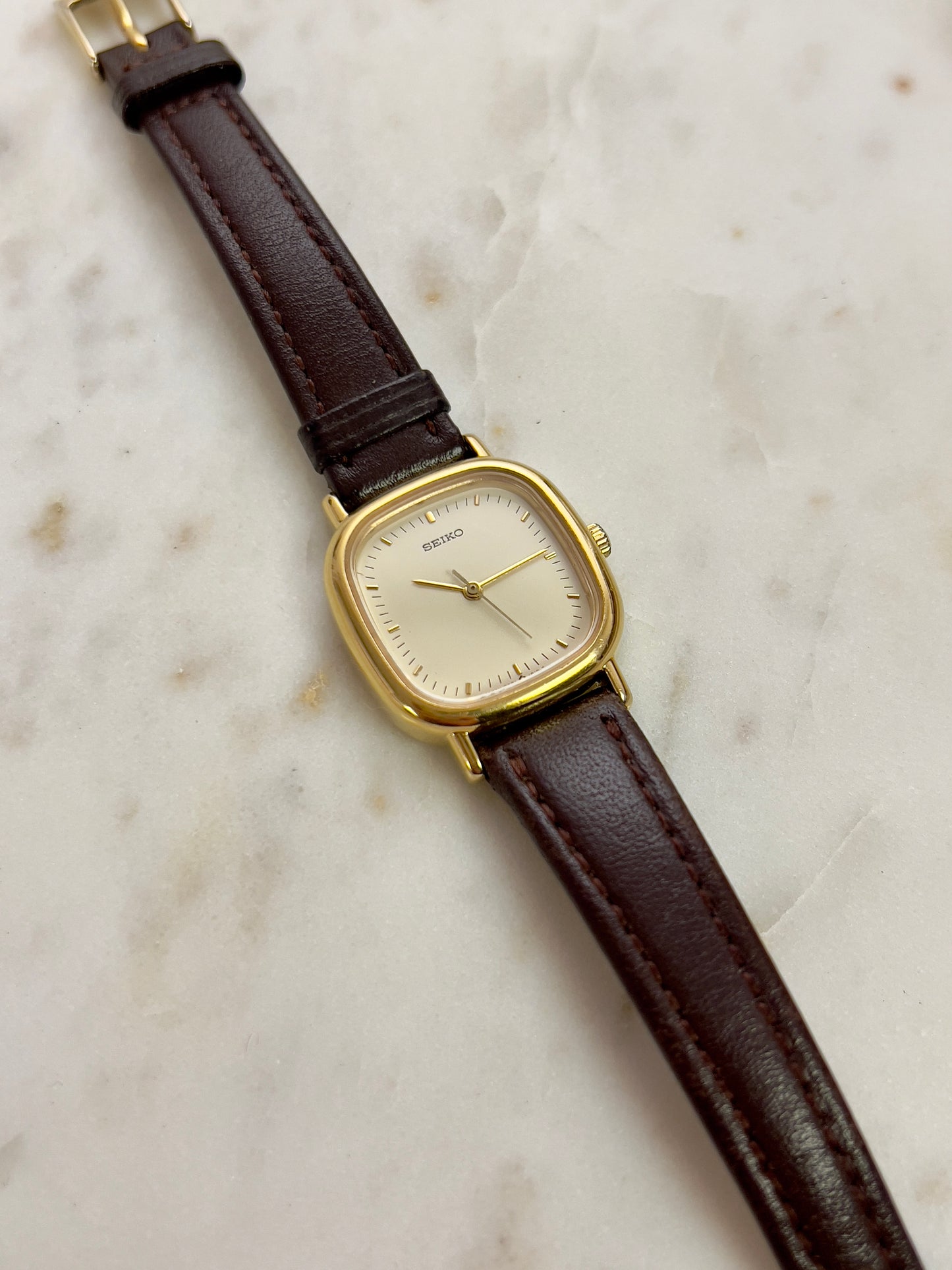 Seiko Gold Toned Cushion Case Woman's Watch