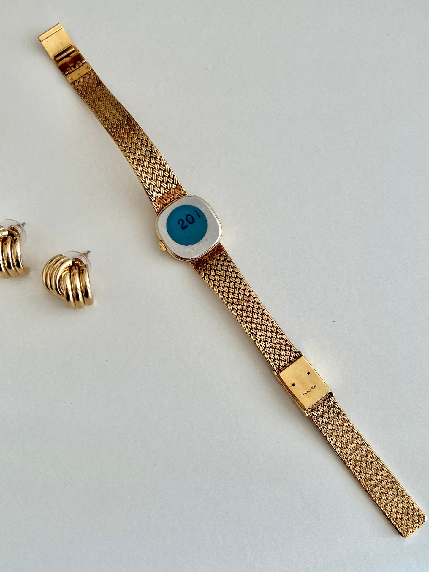 Longines Gold Tone Textured Cushion Women's Watch with Woven Bracelet