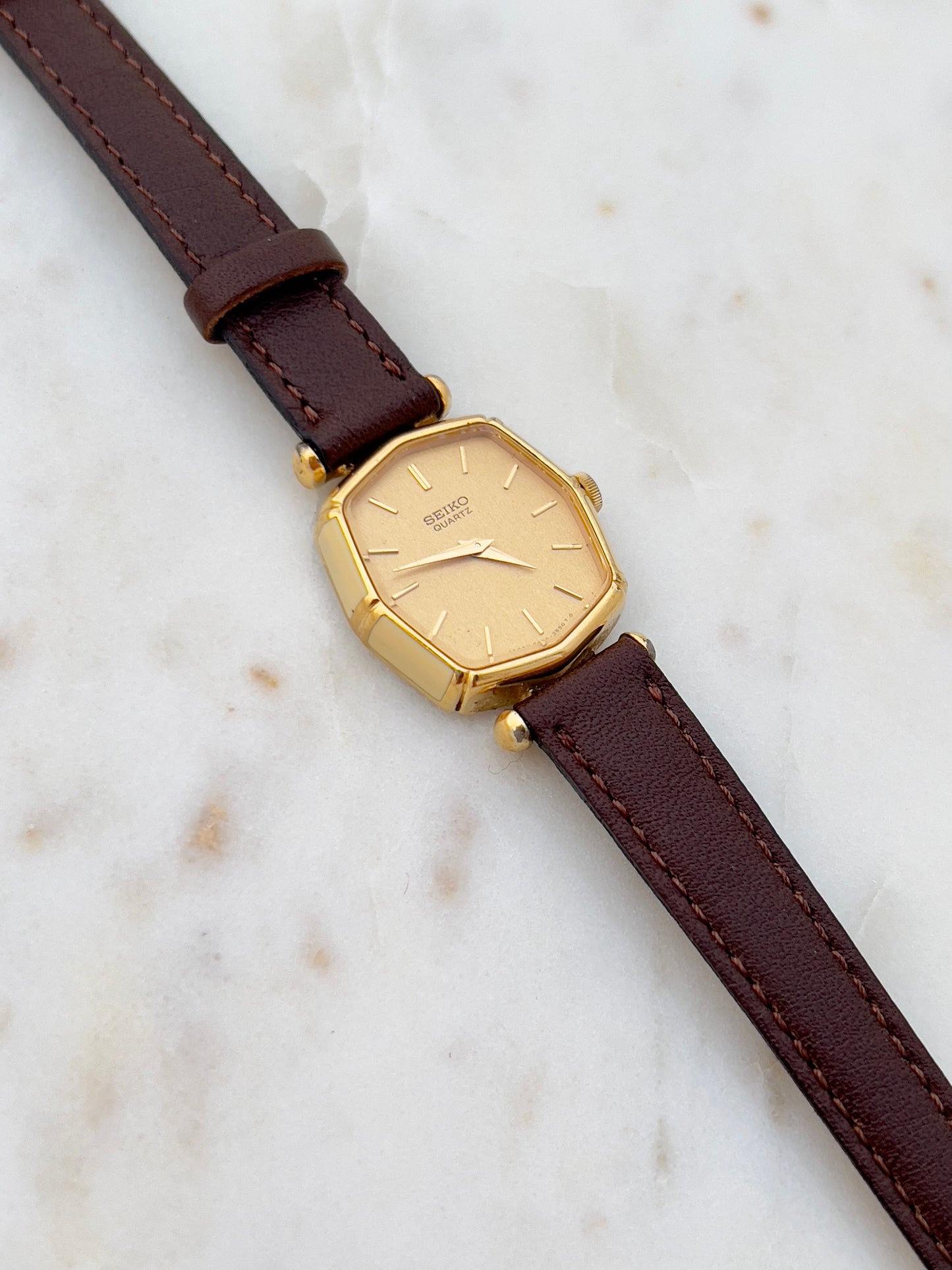 Seiko Gold Toned Woman's Watch with Enamel Accent