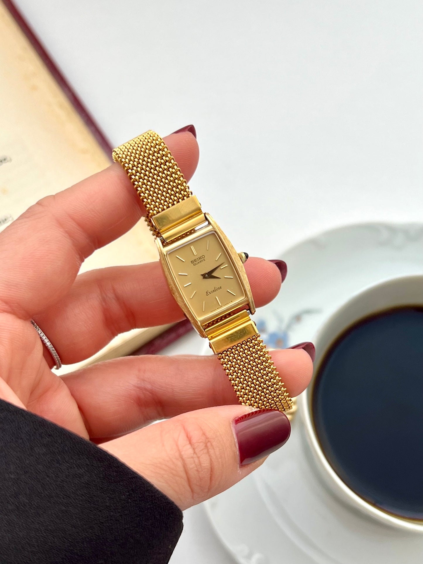 Seiko Exceline Gold Tonneau Women's Watch with Textured Case