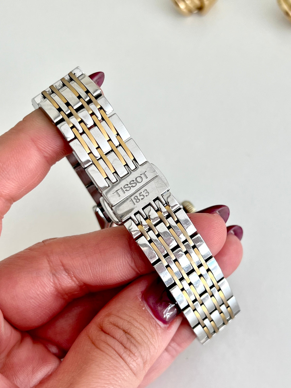 Tissot Carson Automatic Lady Two Tone Bracelet Watch, front view of a vintage women's watch at Gilded Hour.