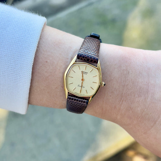 Seiko Exceline Gold Filled Toned Tonneau Woman's Watch