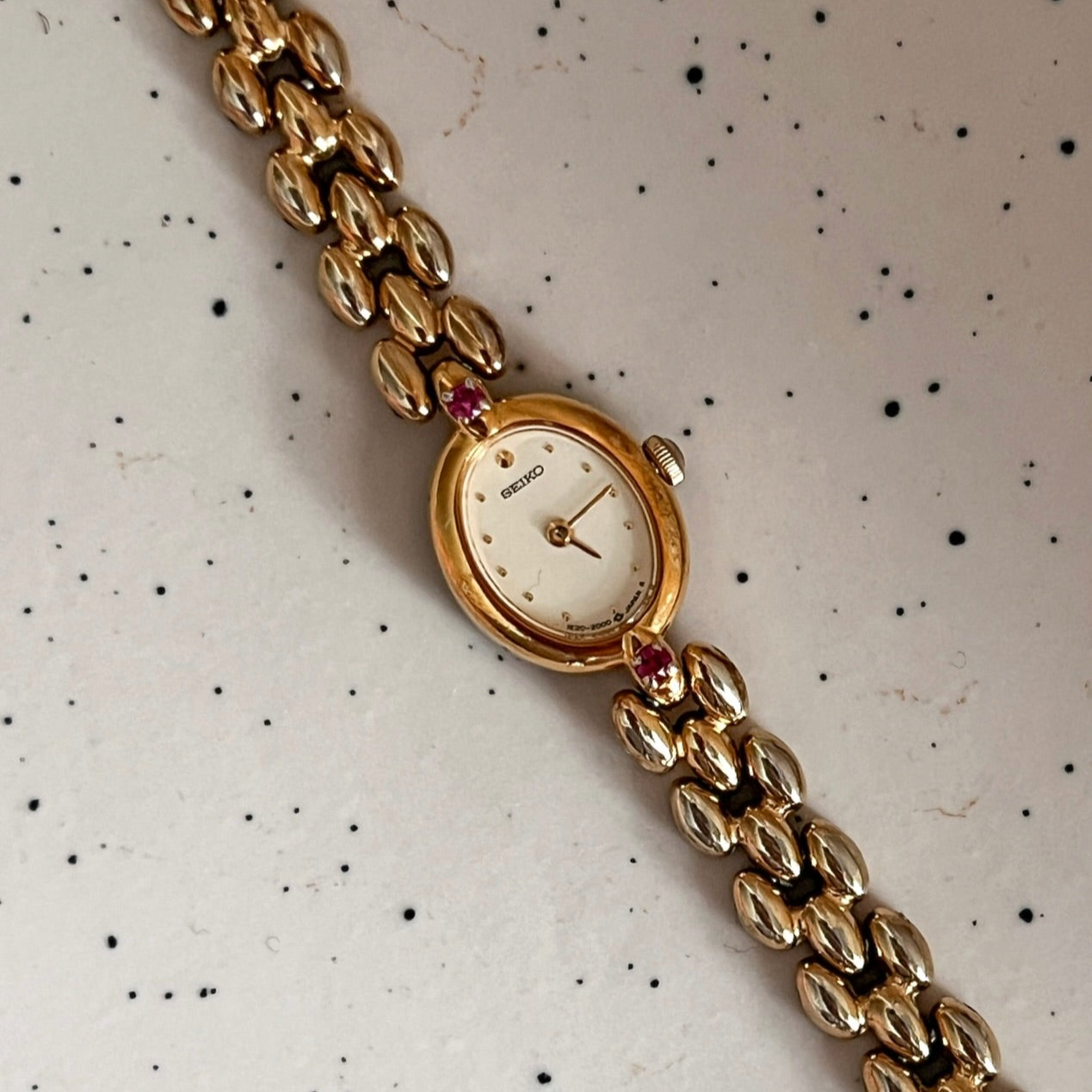 Seiko Rice Bracelet Watch with inlaid Rubies