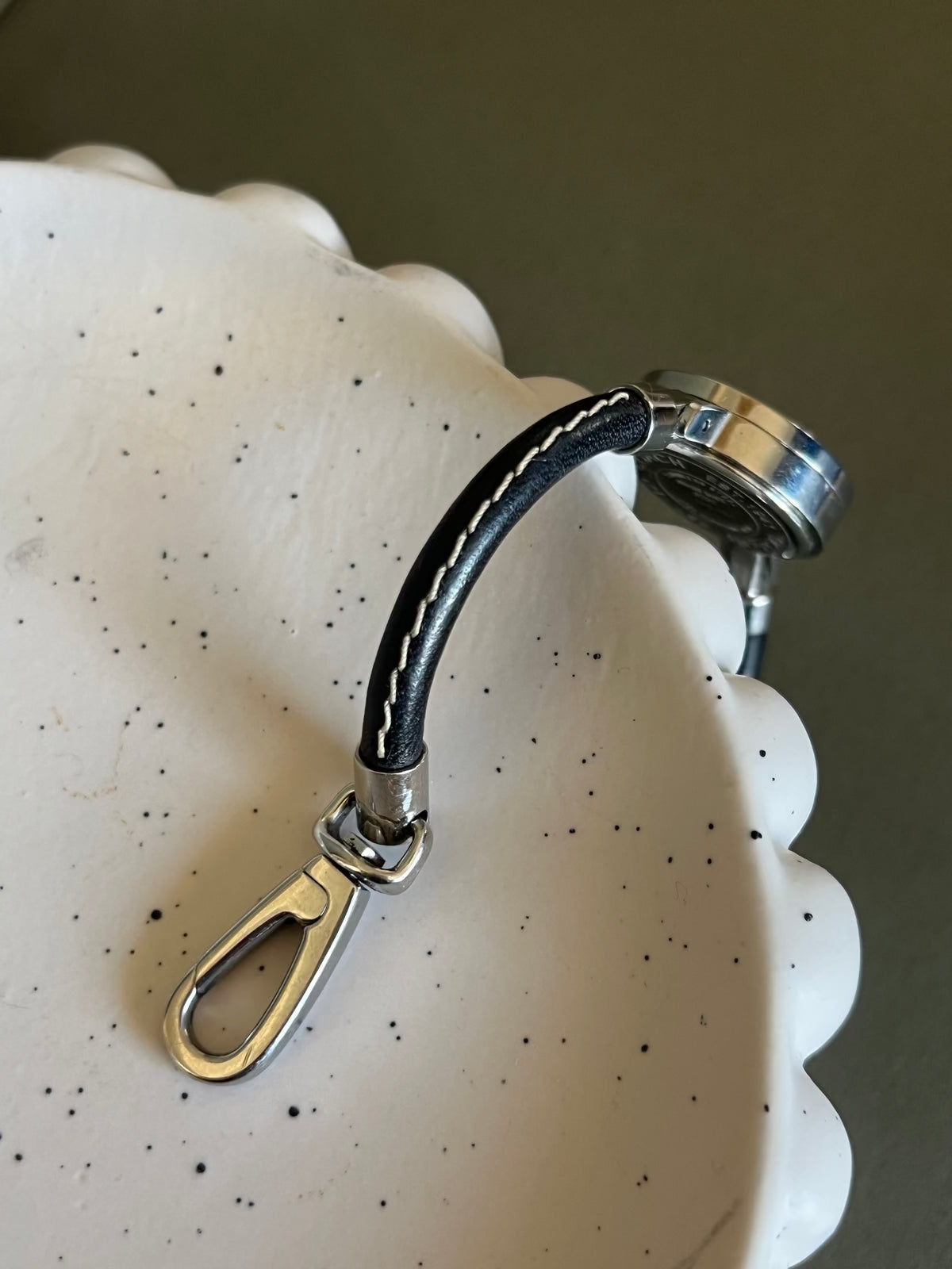 Coach Interchangeable Bezel Silver Women’s Watch; black leather strap with contrast stitching. Product photograph 7 of 7.