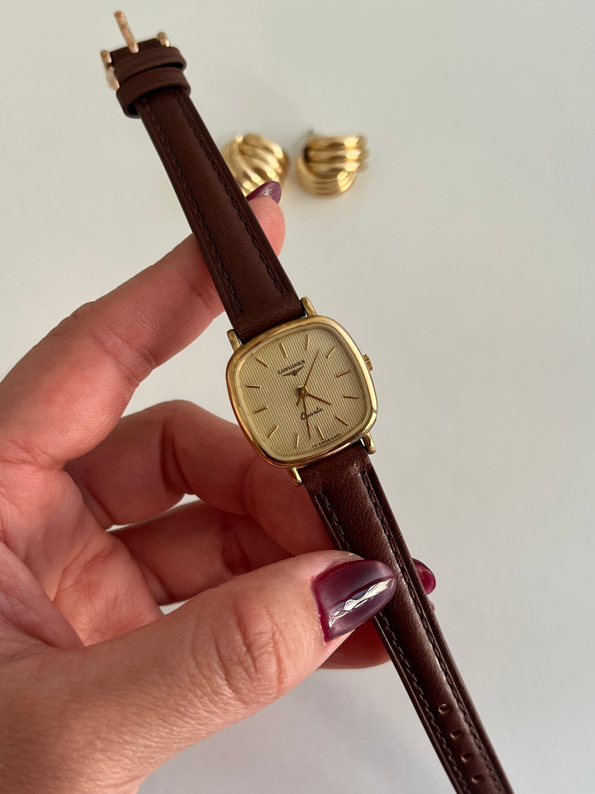 Longines Gold Toned Cushion Case Stripe Dial Woman's Watch, product view 10.