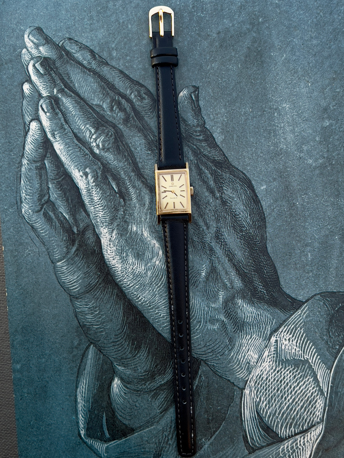 Omega Tank Gold Toned Woman's Watch, angled view of a vintage women's watch at Gilded Hour.