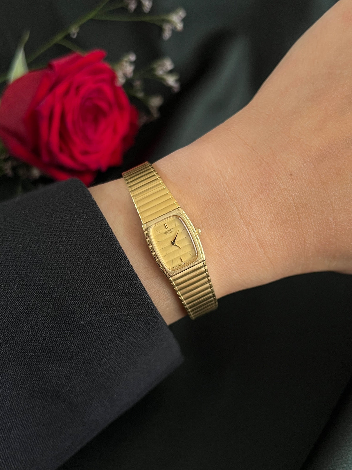Seiko Rectangular Womens Watch with Gold Integrated Bracelet, product view 6.