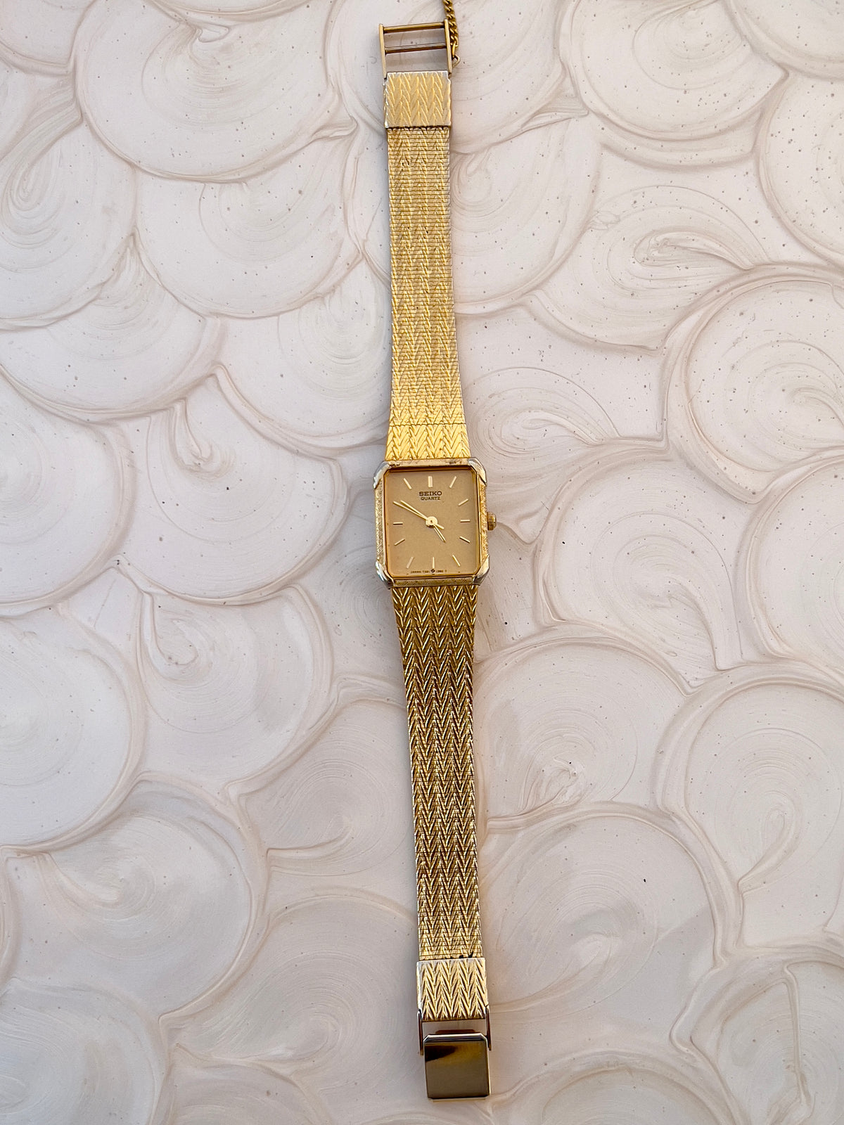 Seiko Champagne Dial Gold Tone Herringbone Tank Women's Watch — product photograph 6