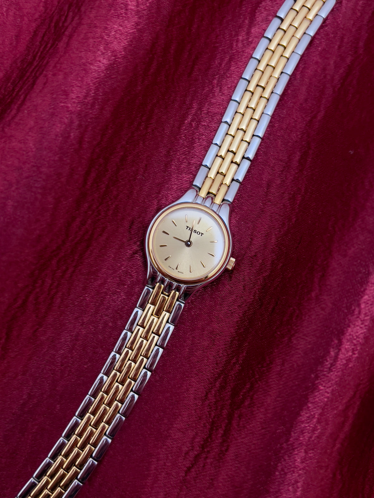 Tissot Gold Sunburst Dial Two Tone Women’s Watch, product view.