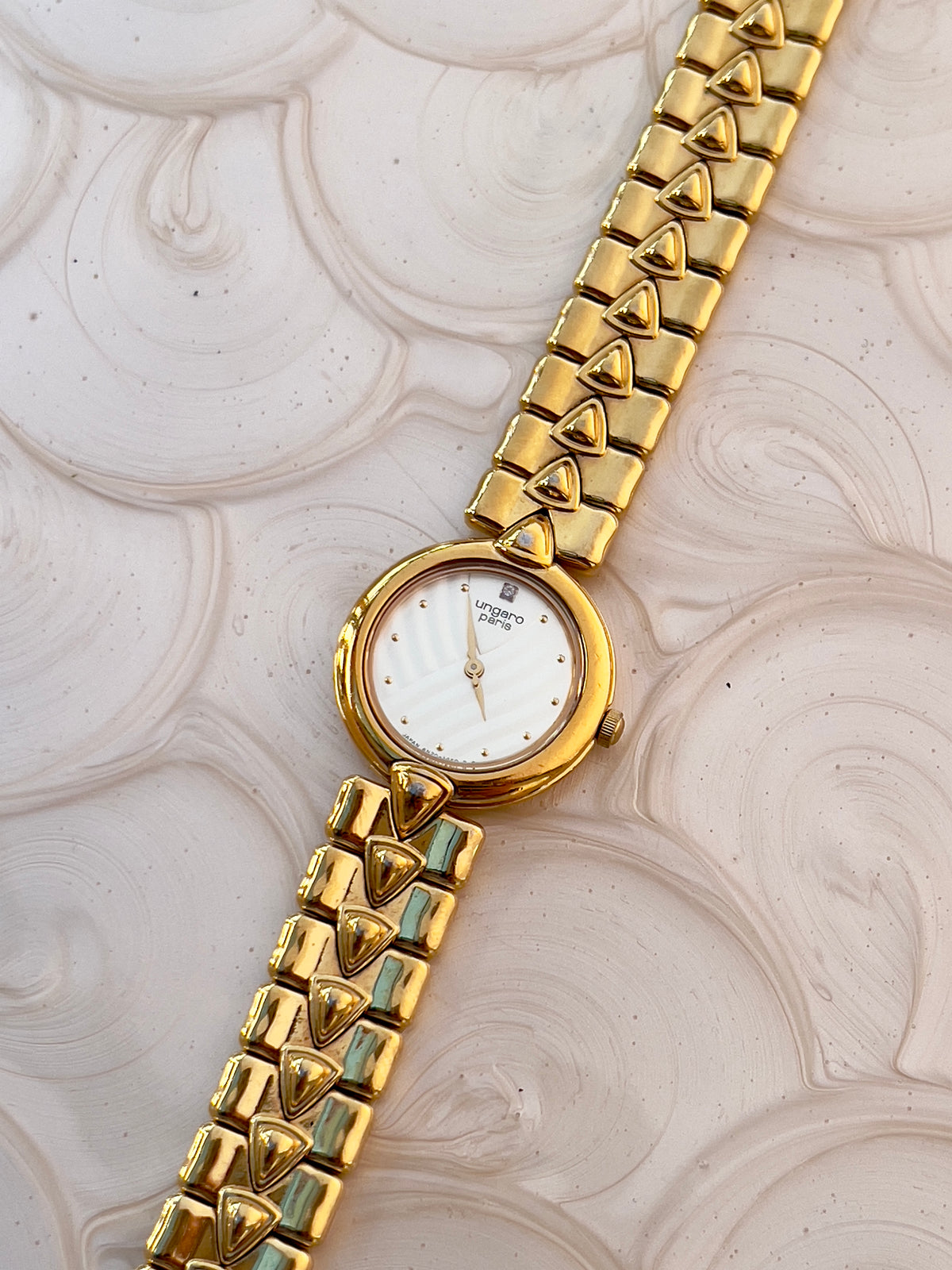 Ungaro Paris White Dial Gold Tone Pyramid Bracelet Women's Watch — product photograph 7