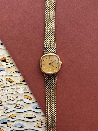 Longines Textured Gold Watch with Woven Bracelet