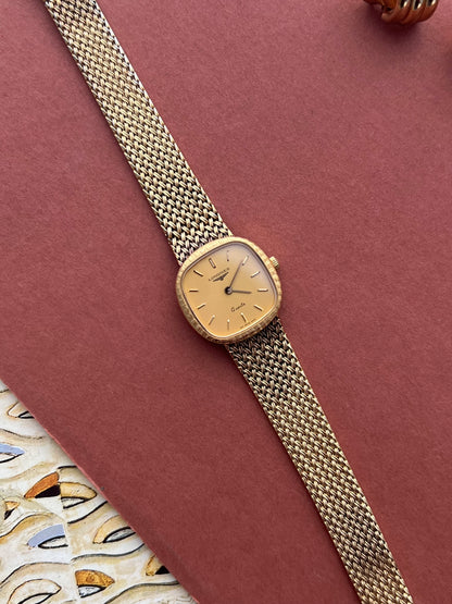 Longines Textured Gold Watch with Woven Bracelet