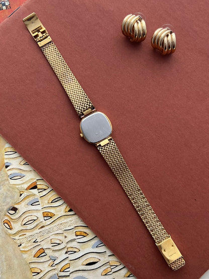 Longines Textured Gold Watch with Woven Bracelet