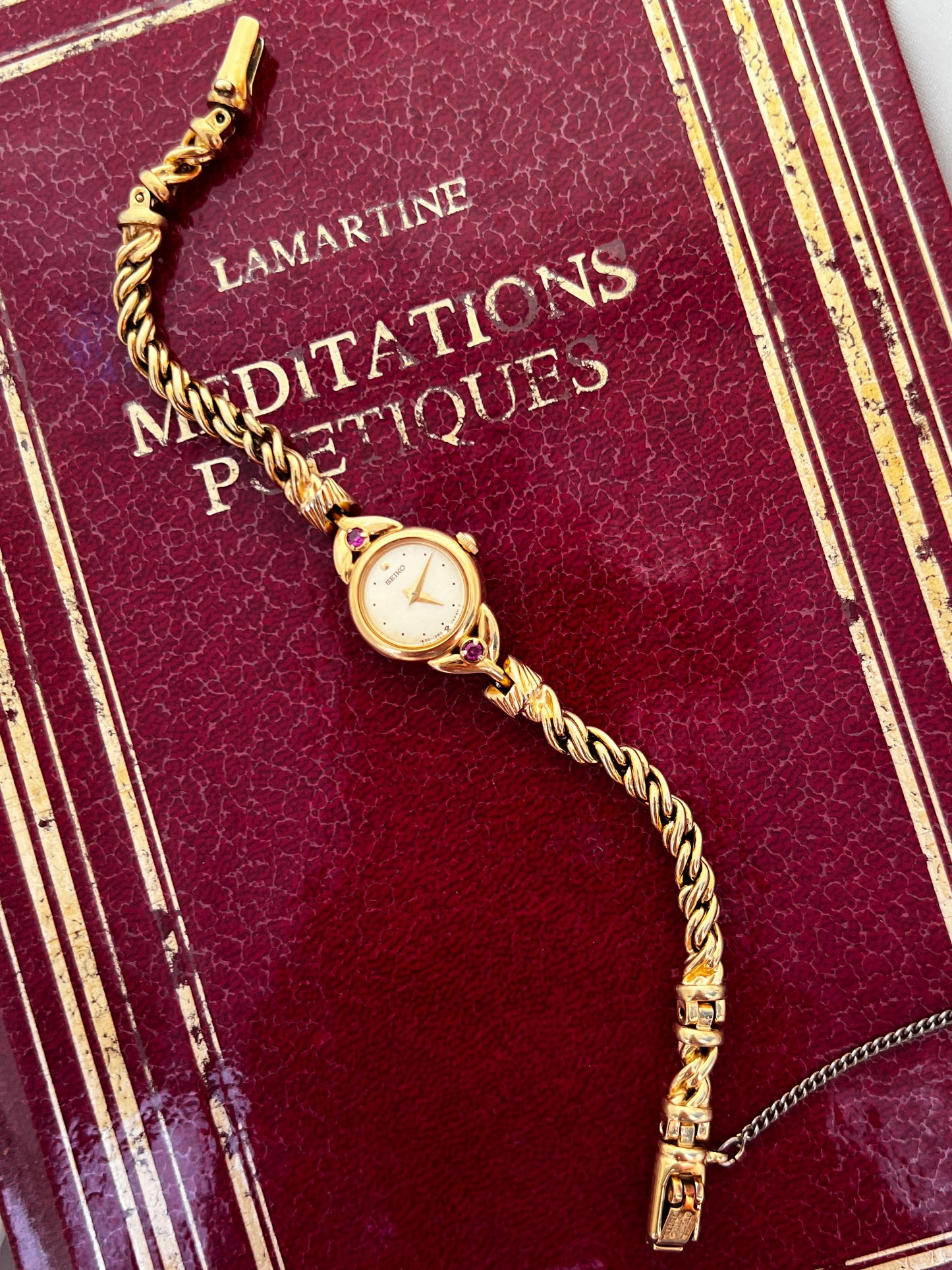 Seiko Rope Bracelet Watch with inlaid Rubies