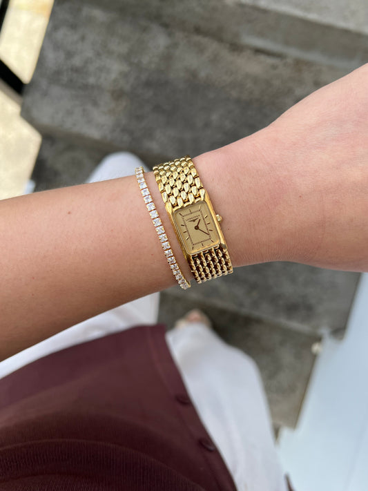 Longines Flagship Gold Ladies Tank Watch with Textured Bracelet