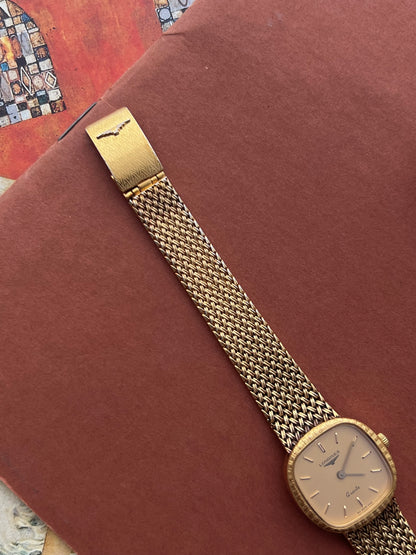 Longines Textured Gold Watch with Woven Bracelet