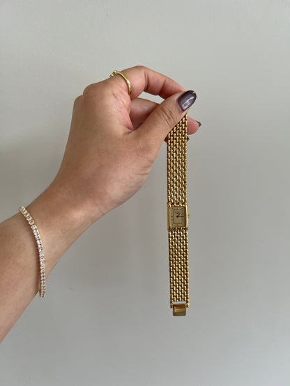 Longines Flagship Gold Ladies Tank Watch with Textured Bracelet