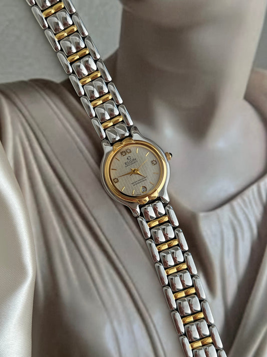 Elgin Two Tone Woman’s Watch with Textured Dial