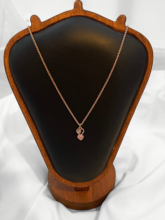 Coach Double Heart Pendant Rose Gold Tone Necklace
