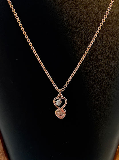 Coach Double Heart Pendant Rose Gold Tone Necklace