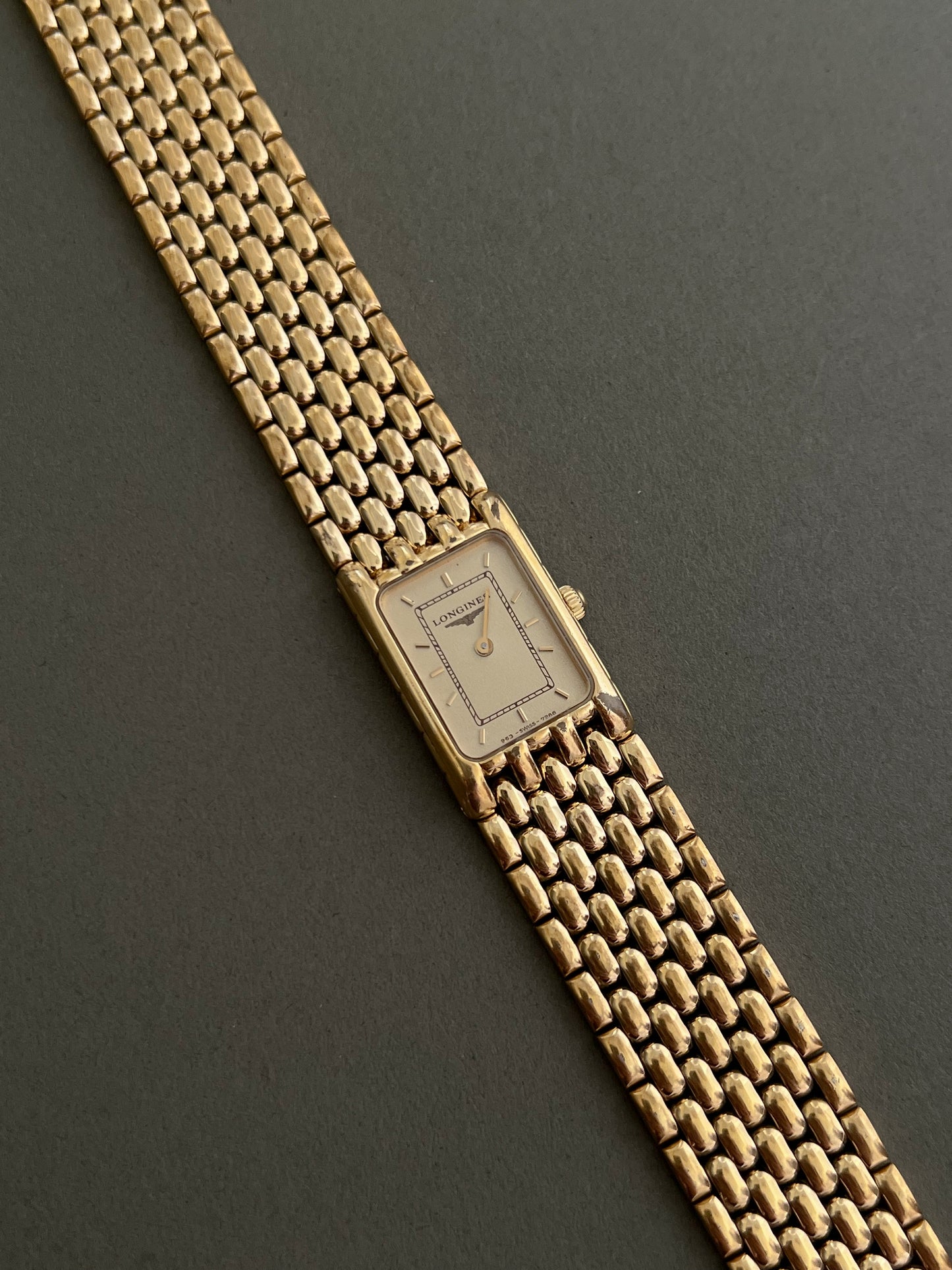 Longines Flagship Gold Ladies Tank Watch with Textured Bracelet