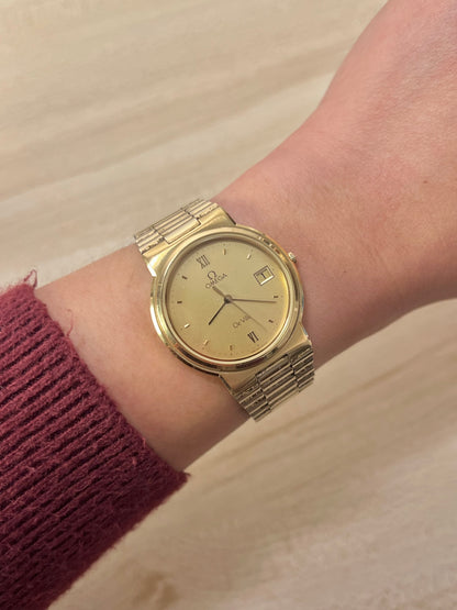 Omega De Ville Gold Tone Unisex Watch with Integrated Bracelet
