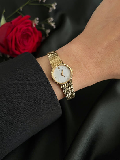 Seiko Womens Watch with Rope Bezel and Gold Woven Bracelet