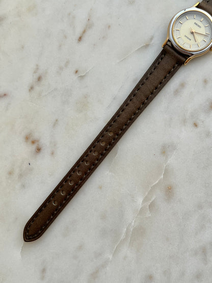 Seiko Exceline Two Tone Round Women's Watch with Patterned Dial