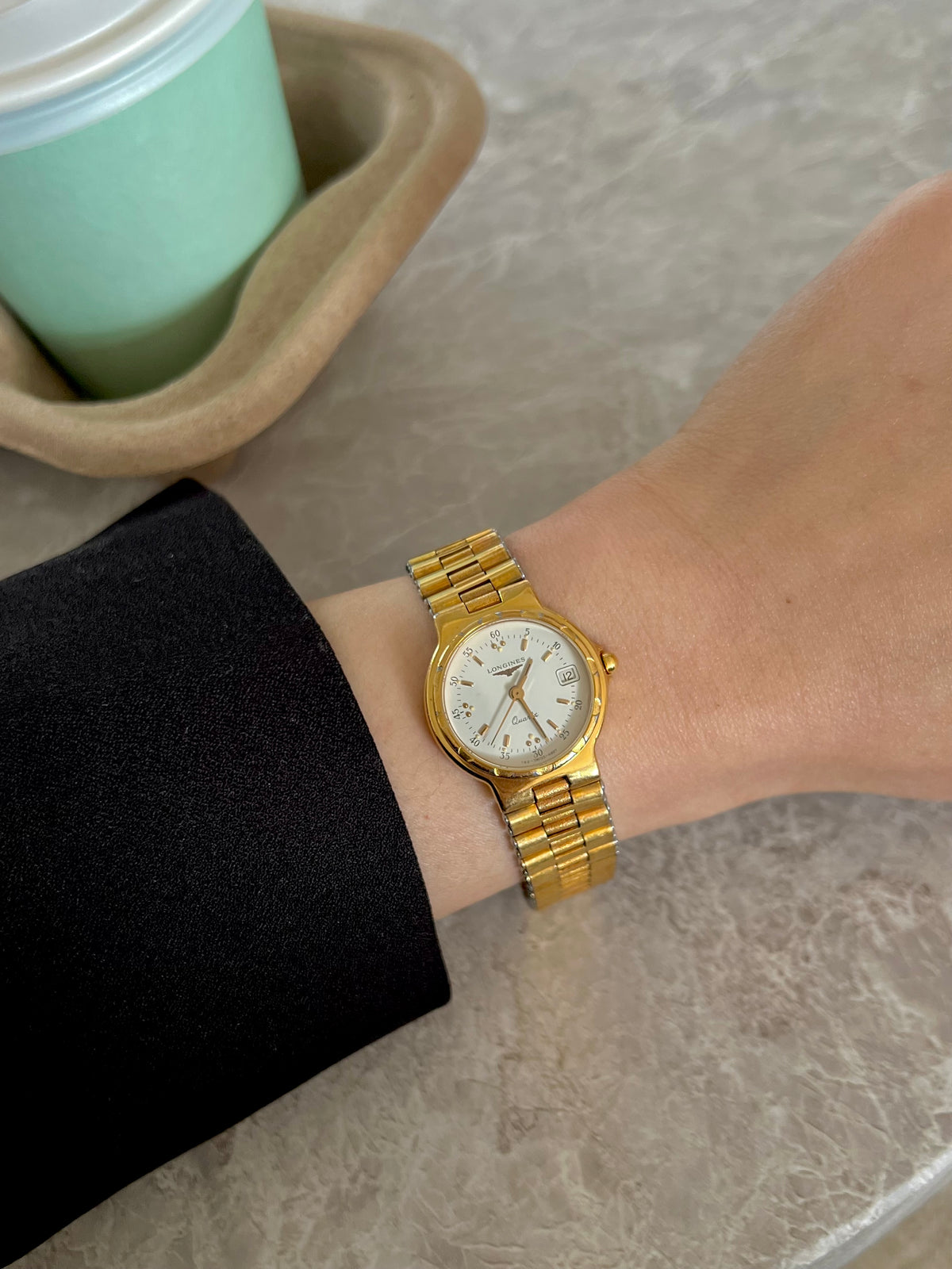 Longines Conquest Gold Tone White Dial Date Watch
