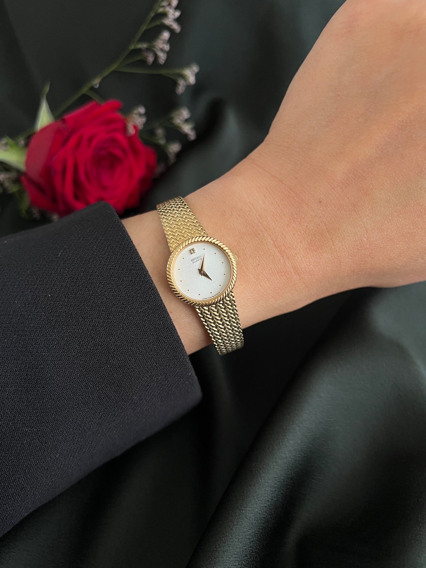 Seiko Womens Watch with Rope Bezel and Gold Woven Bracelet