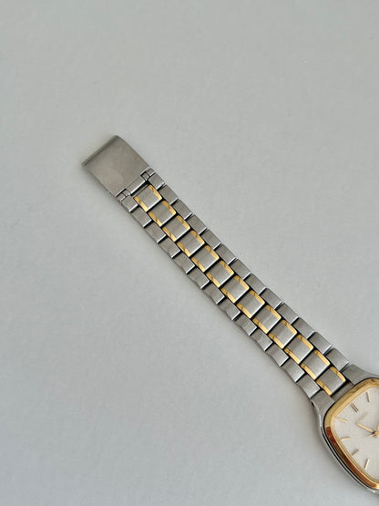 Seiko Soft Rectangular Two Toned Woman's Watch with Linen Textured Dial