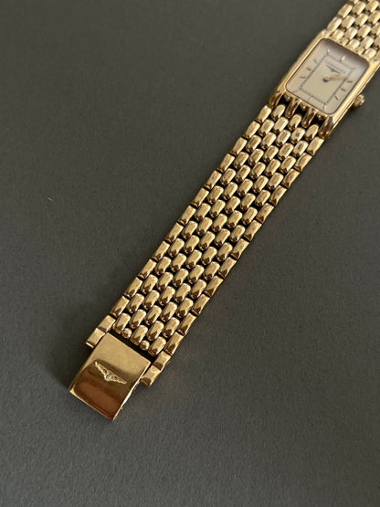 Longines Flagship Gold Ladies Tank Watch with Textured Bracelet