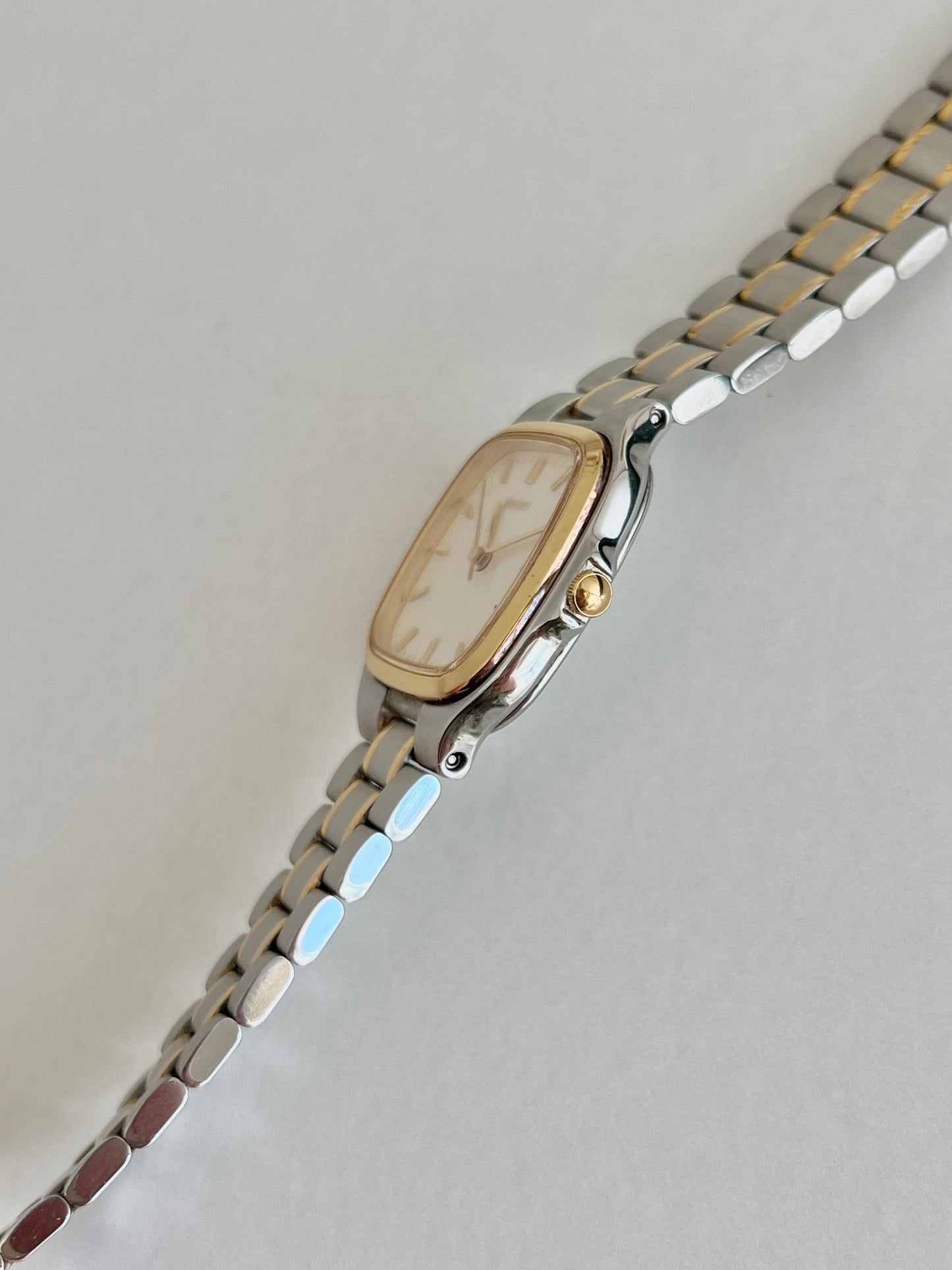 Seiko Soft Rectangular Two Toned Woman's Watch with Linen Textured Dial