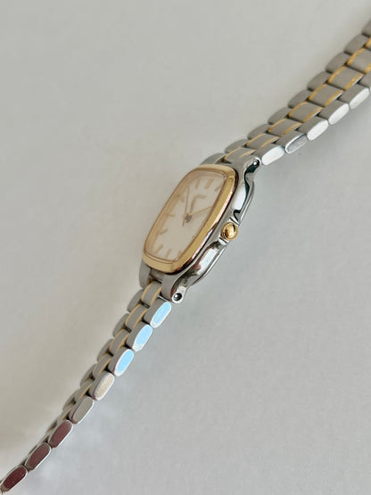 Seiko Soft Rectangular Two Toned Woman's Watch with Linen Textured Dial