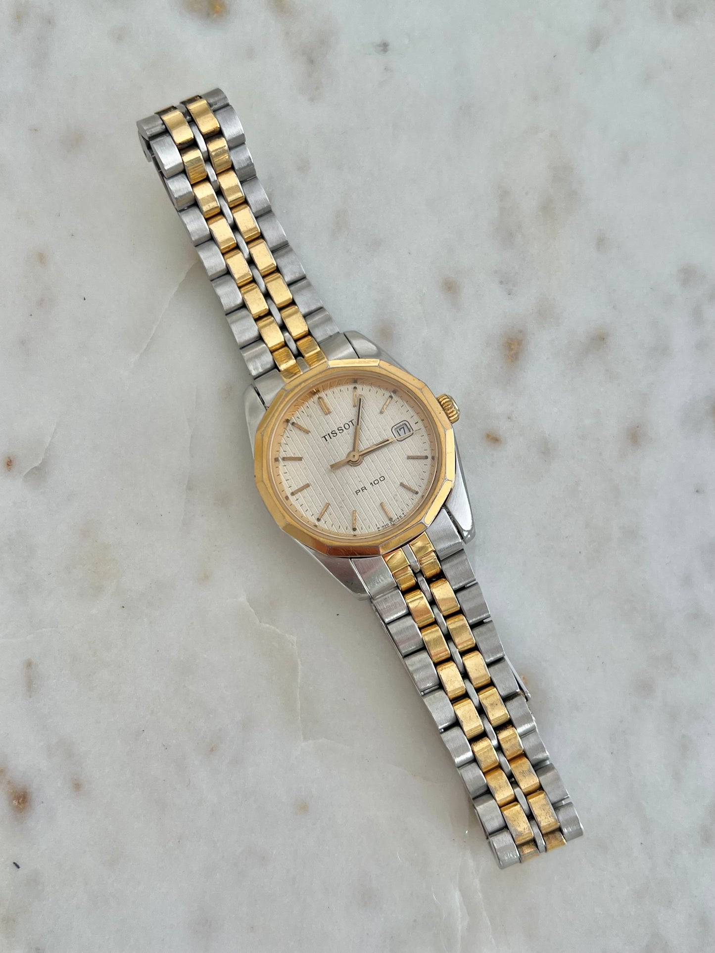 Tissot Pinstripe Dial Two Tone Women’s Watch