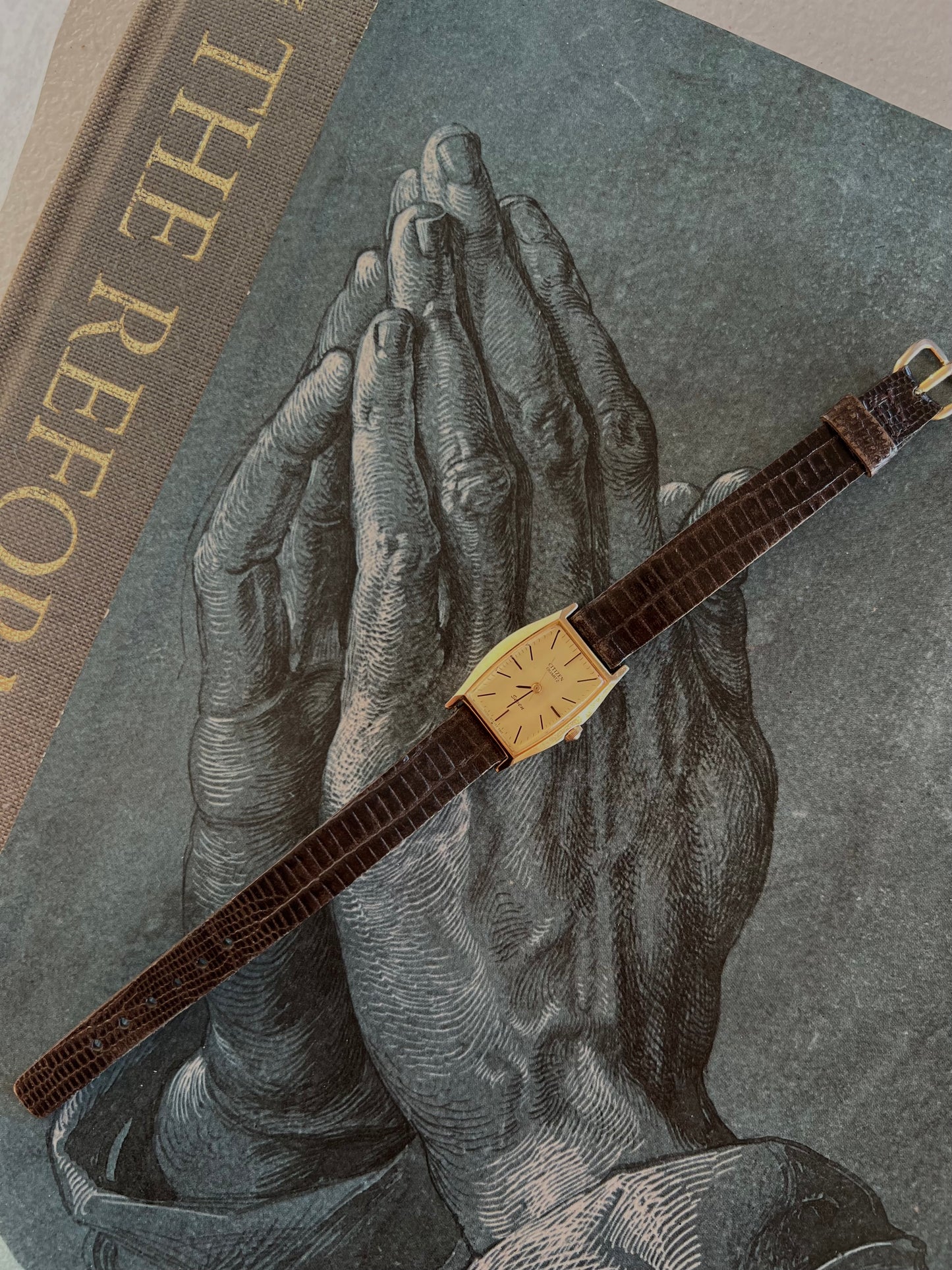 Citizen Rectangular Gold Toned Watch with Leather Strap
