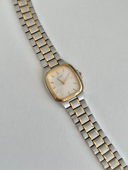 Seiko Soft Rectangular Two Toned Woman's Watch with Linen Textured Dial