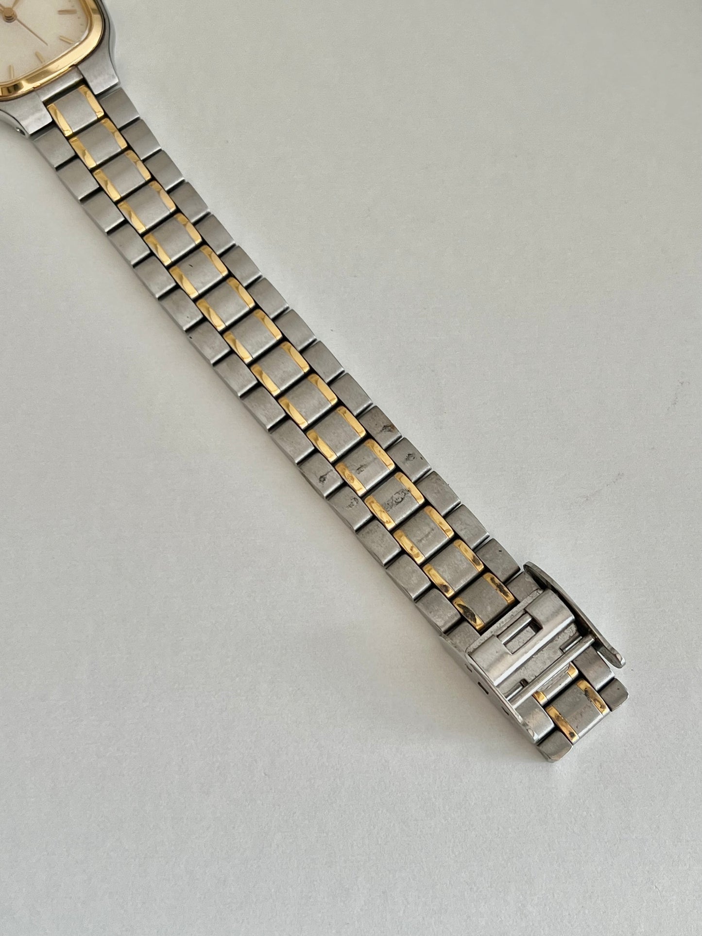 Seiko Soft Rectangular Two Toned Woman's Watch with Linen Textured Dial