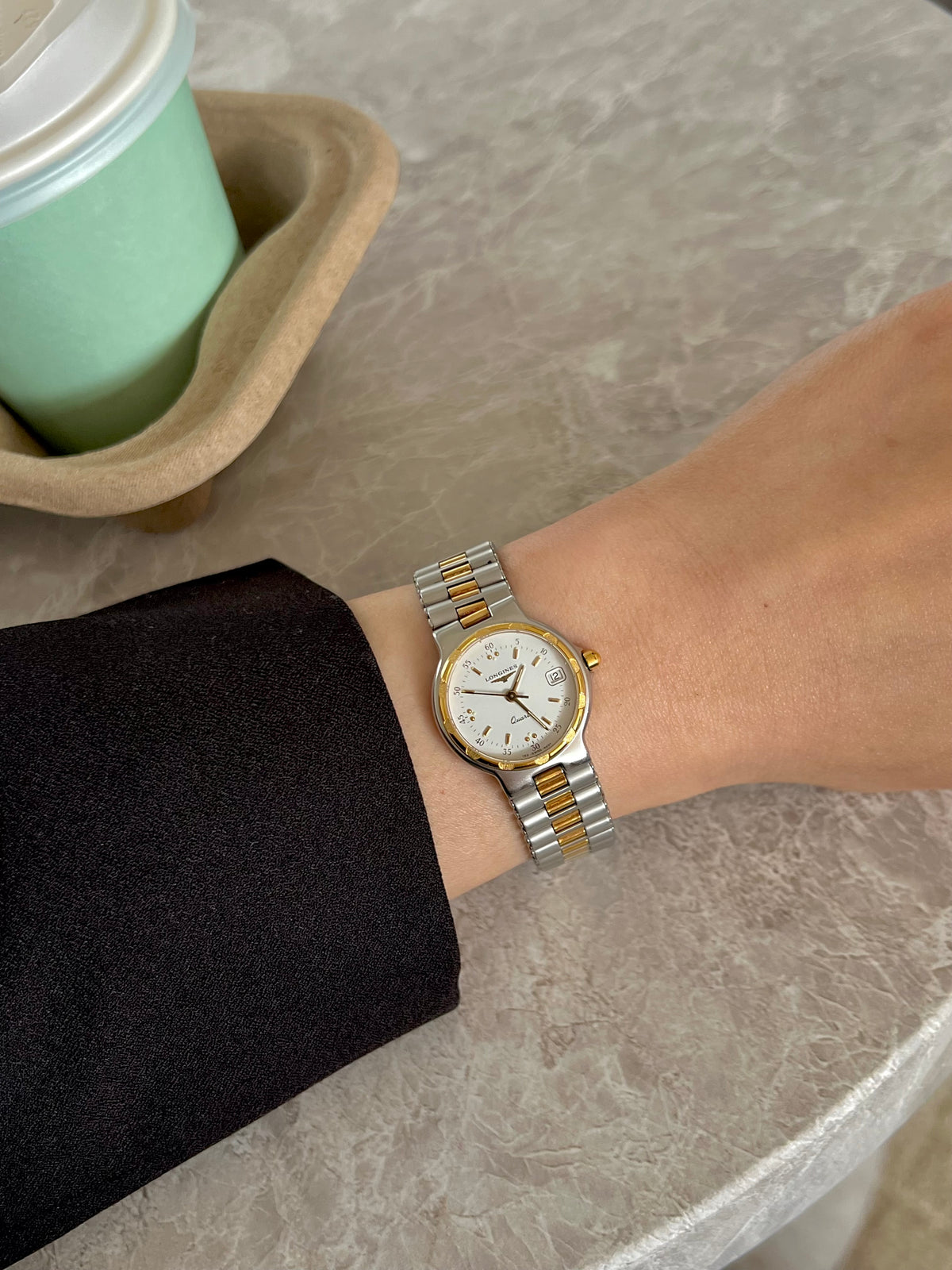 Longines Conquest Two Tone White Dial Date Watch