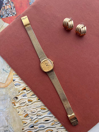 Longines Textured Gold Watch with Woven Bracelet