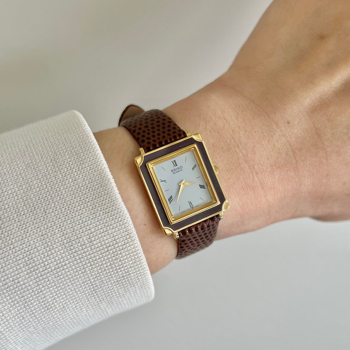 Seiko Brown Frame Roman Dial Leather Strap Watch