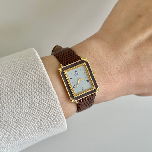 Seiko Brown Frame Roman Dial Leather Strap Watch