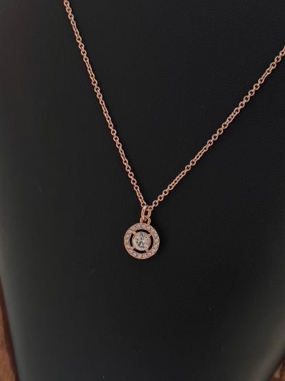 Coach Round Pavé Halo Pendant Rose Gold Tone Necklace