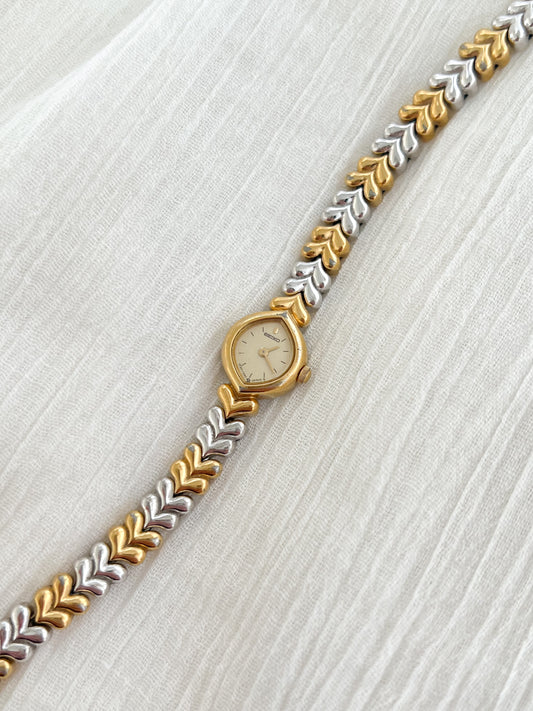 Seiko Gold-Tone Tear Drop Watch with Two-Tone Leaf-Link Bracelet