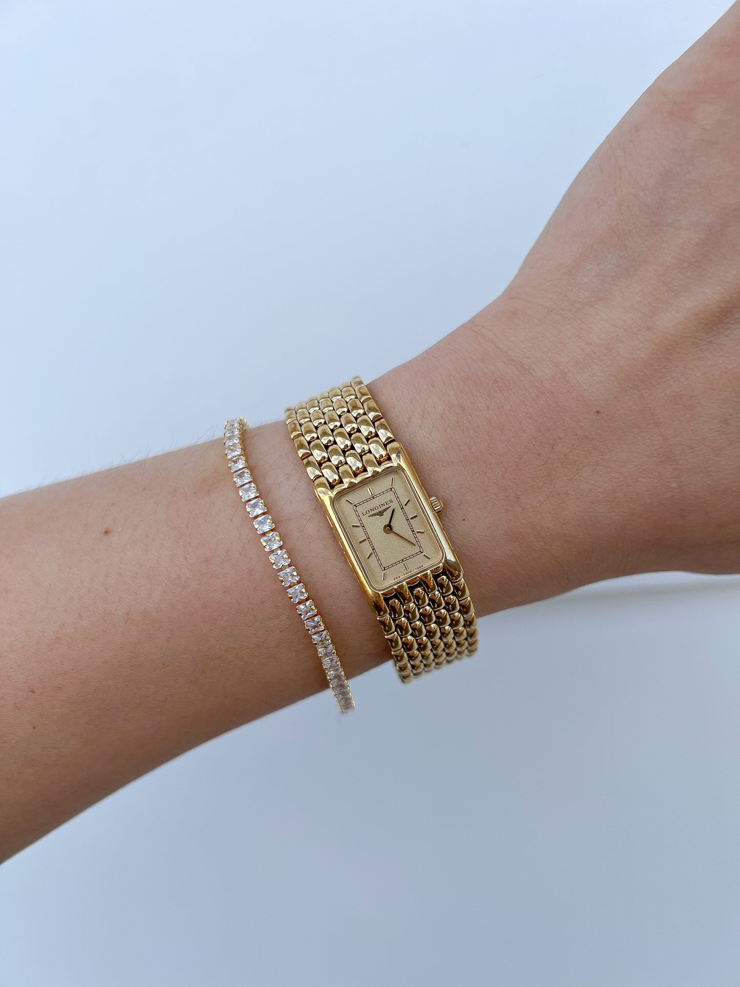 Longines Flagship Gold Ladies Tank Watch with Textured Bracelet