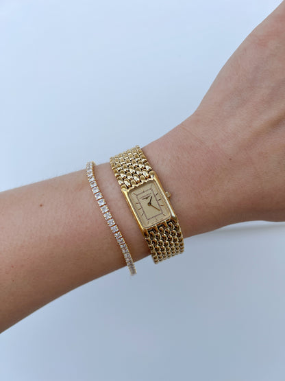 Longines Flagship Gold Ladies Tank Watch with Textured Bracelet