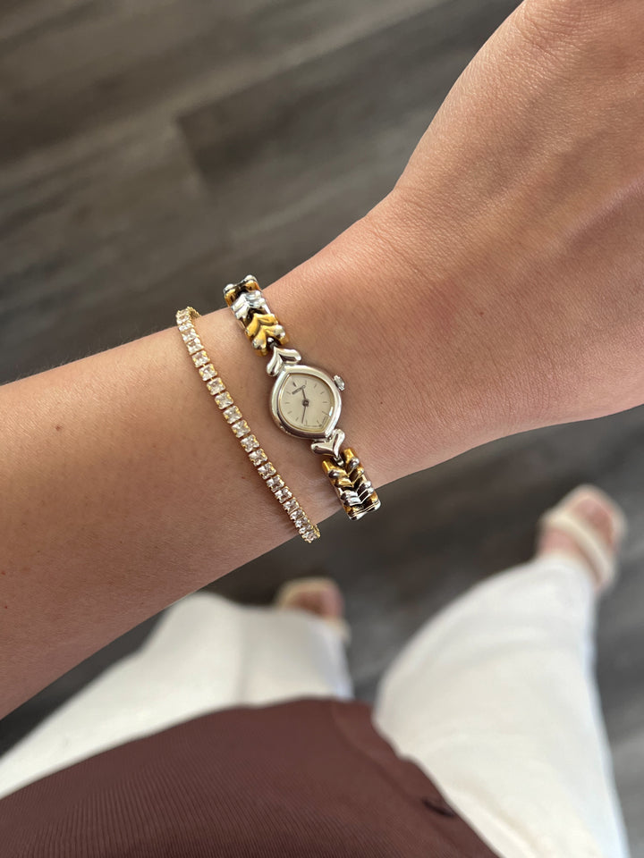 Two-tone Seiko Tissé jewellery watch styled with a fine tennis bracelet
