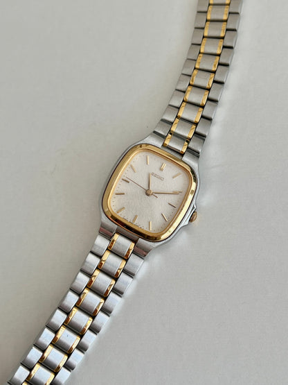 Seiko Soft Rectangular Two Toned Woman's Watch with Linen Textured Dial